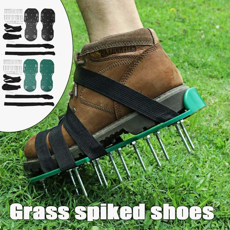 Gardening Tools Revit - D 1組の、草の根元に突起のある、庭仕事用、散歩用、芝生を活性化させる、砂地用のサンダル、爪付き靴、庭用具、芝生耕耘機、爪付き耕耘器。
