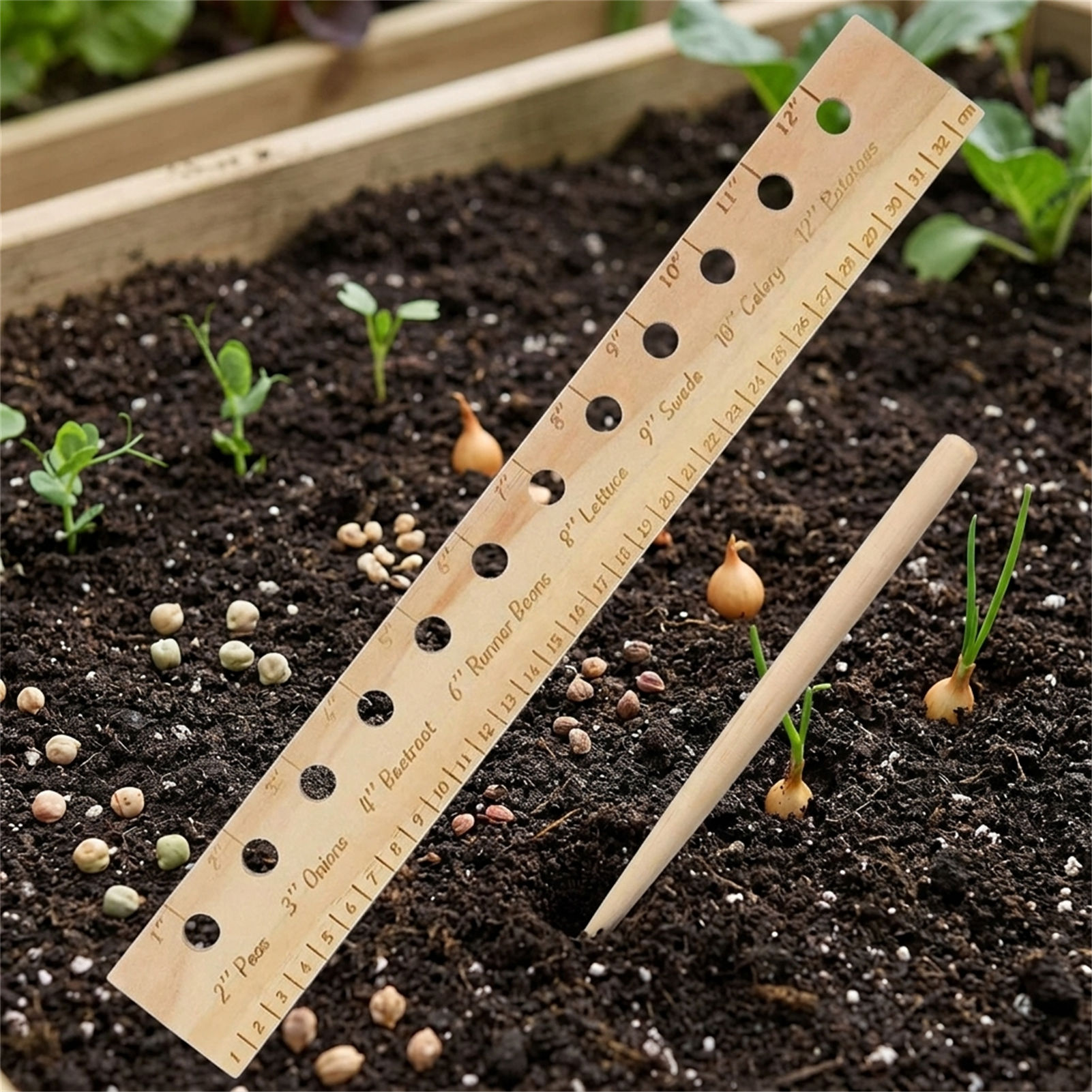 初心者向けの木製植栽定規、種間隔ツール、精密マーキングデバイ - Gardening Tools Vegetables のレビューと価格