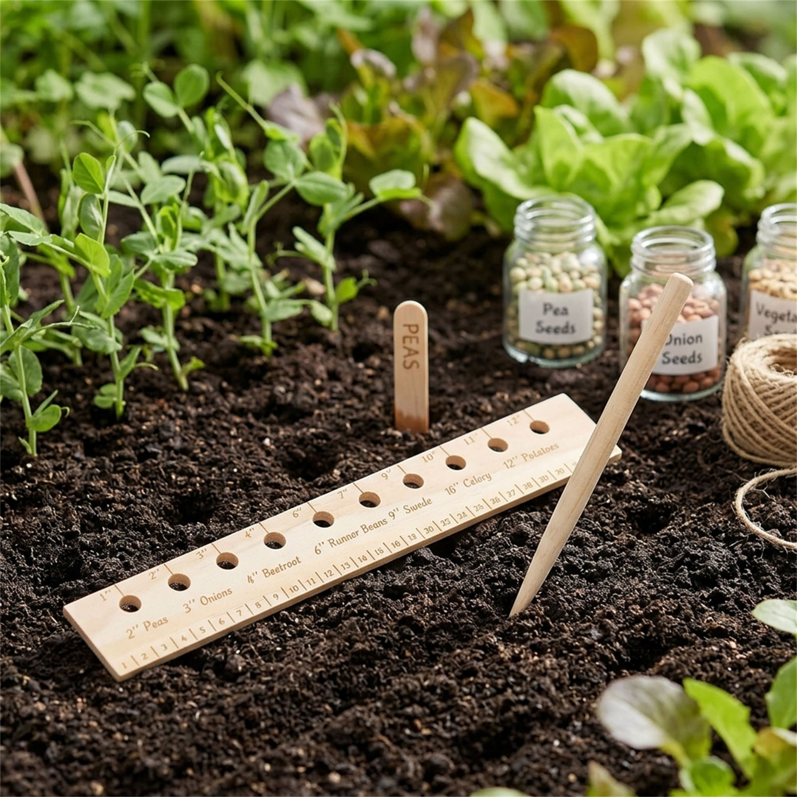 初心者向けの木製植栽定規、種間隔ツール、精密マーキングデバイ - Gardening Tools Vegetables のレビューと価格