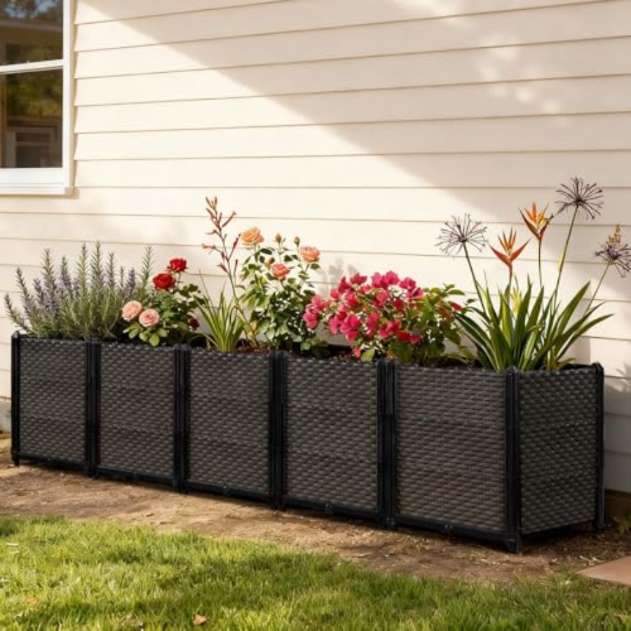 パティオ、バルコニー、デッキ用の屋外自動給水式高床プランター - Self-Watering Planter のレビューと価格